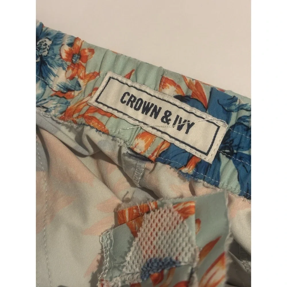 Crown‎ and Ivy Swim Trunks Men's XL Mesh Lined Board Shorts Blue Palm Trees